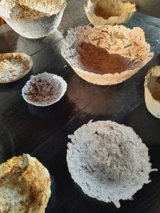 Image of paper pulp bowls, part of the Artwork 'Bowls in a Fragile World' by Debra Shipley